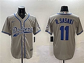 Men's Los Angeles Dodgers #11 Roki Sasaki Gray With Patch Cool Base Stitched Jersey,baseball caps,new era cap wholesale,wholesale hats